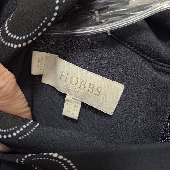 Hobbs Black Dotted Dress | Elegant Shift Midi | Ruffle Sleeve - Picture 5 of 8